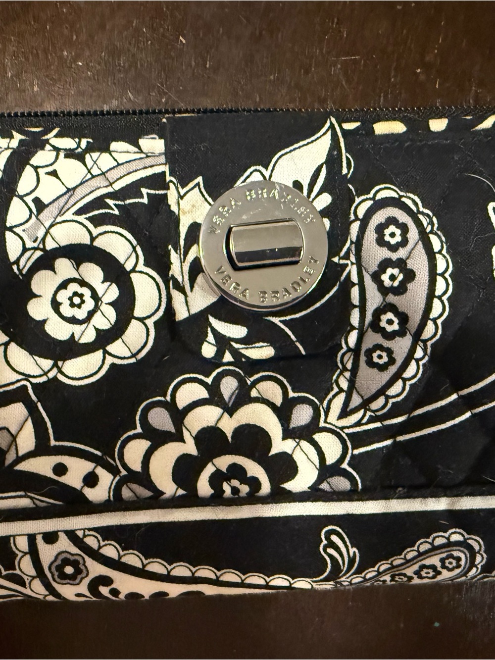 Vera Bradley Black & White Quilted Floral turn lock wallet large